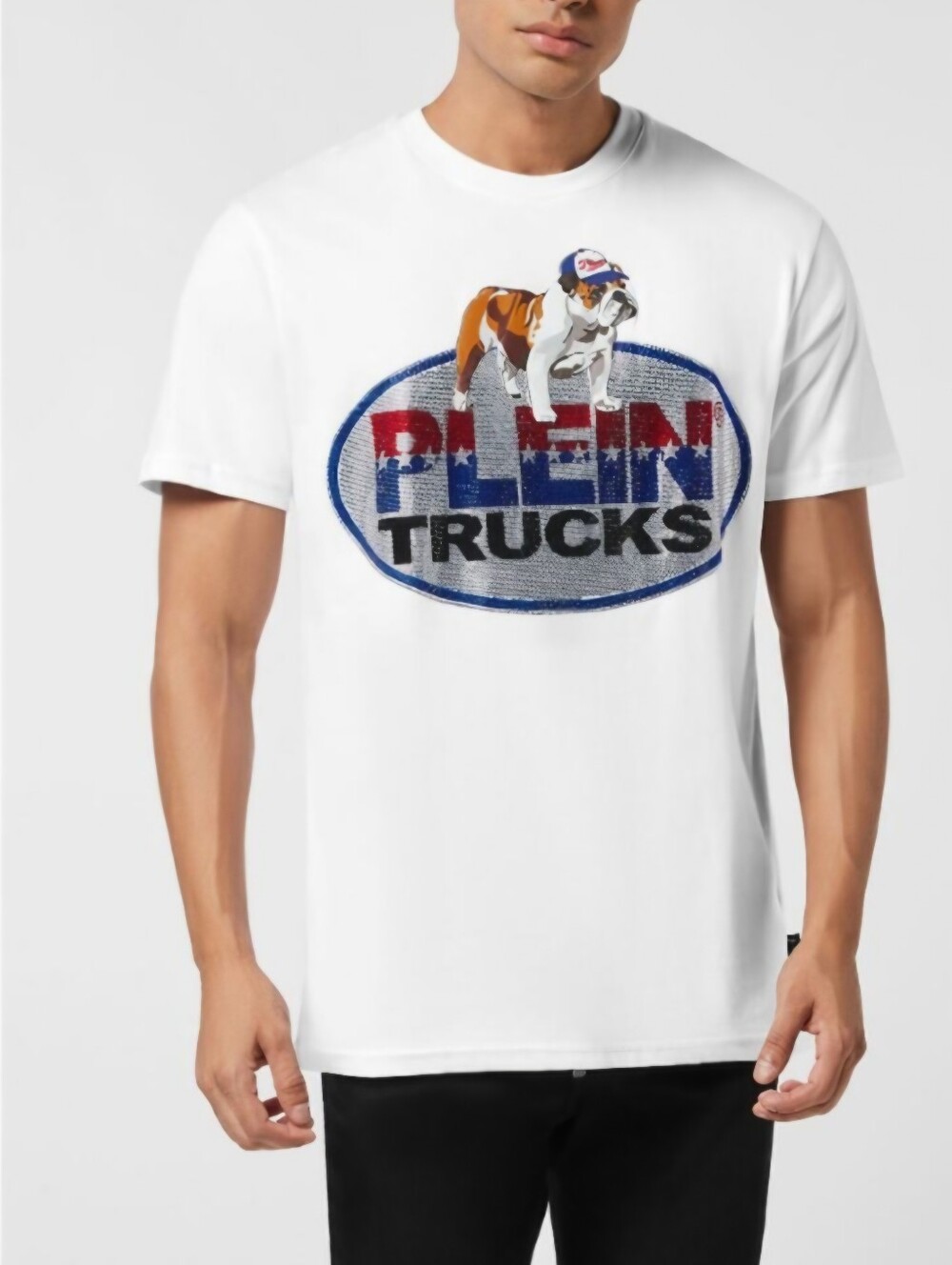 Philipp Plein Mens White Bulldog Crystal Round Neck Tshirt Size 2XL